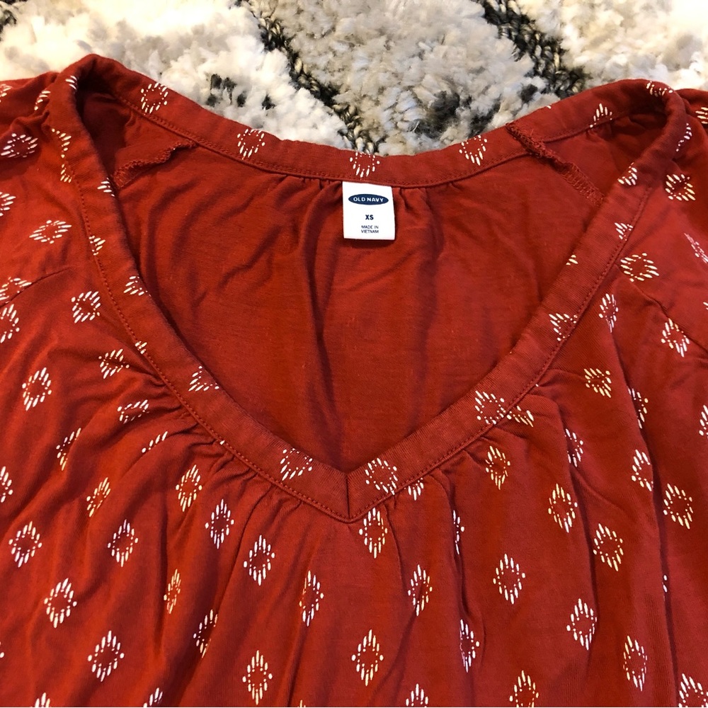 Bohemian look Old Navy swingy V-neck blouse deep rust/orange 3/4 sleeve XS Rayon